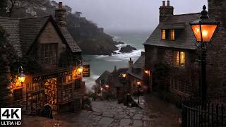 Bookstore by the Sea, Rain Falling | Cold Piano & Strings | Dark Academia Ambience For Focus | 4K