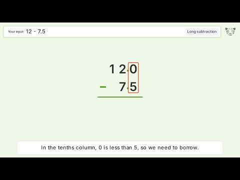 Long Subtraction Problem 12-7.5: Step-by-Step Video Solution