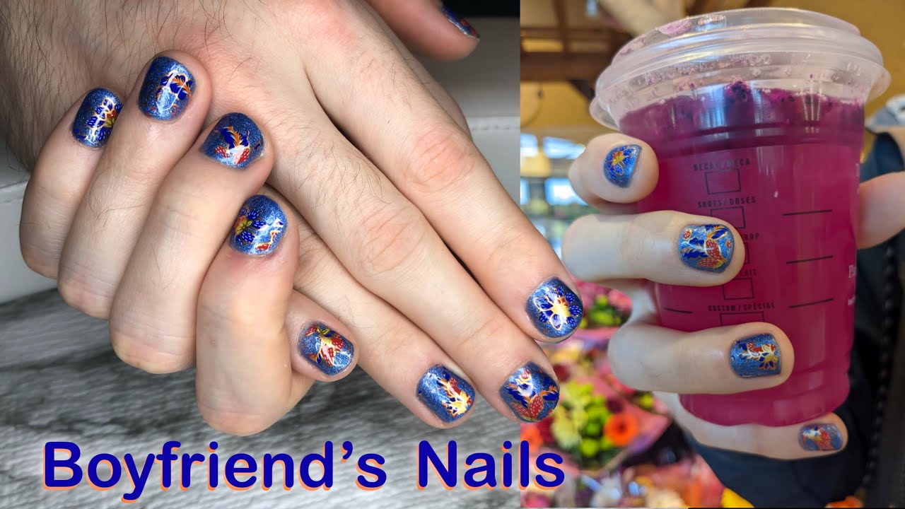 I GIVE MY BOYFRIEND A WET MANICURE! Tutorial | floral foil and sensitive cuticles 💙