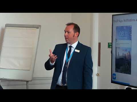 Kieran Waterston of iPlato demonstrates MyGP app at Digital Exemplars Launch, Lancaster 16-05-2018