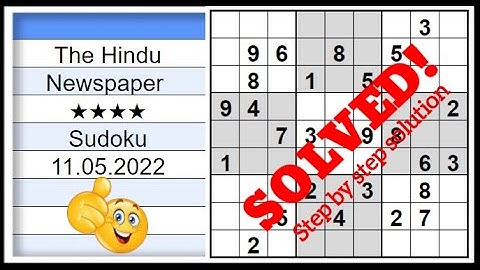 How to Solve The Hindu Sudoku 4 Star | Step by Step Solution | 11.05.2022|  Level ★★★★