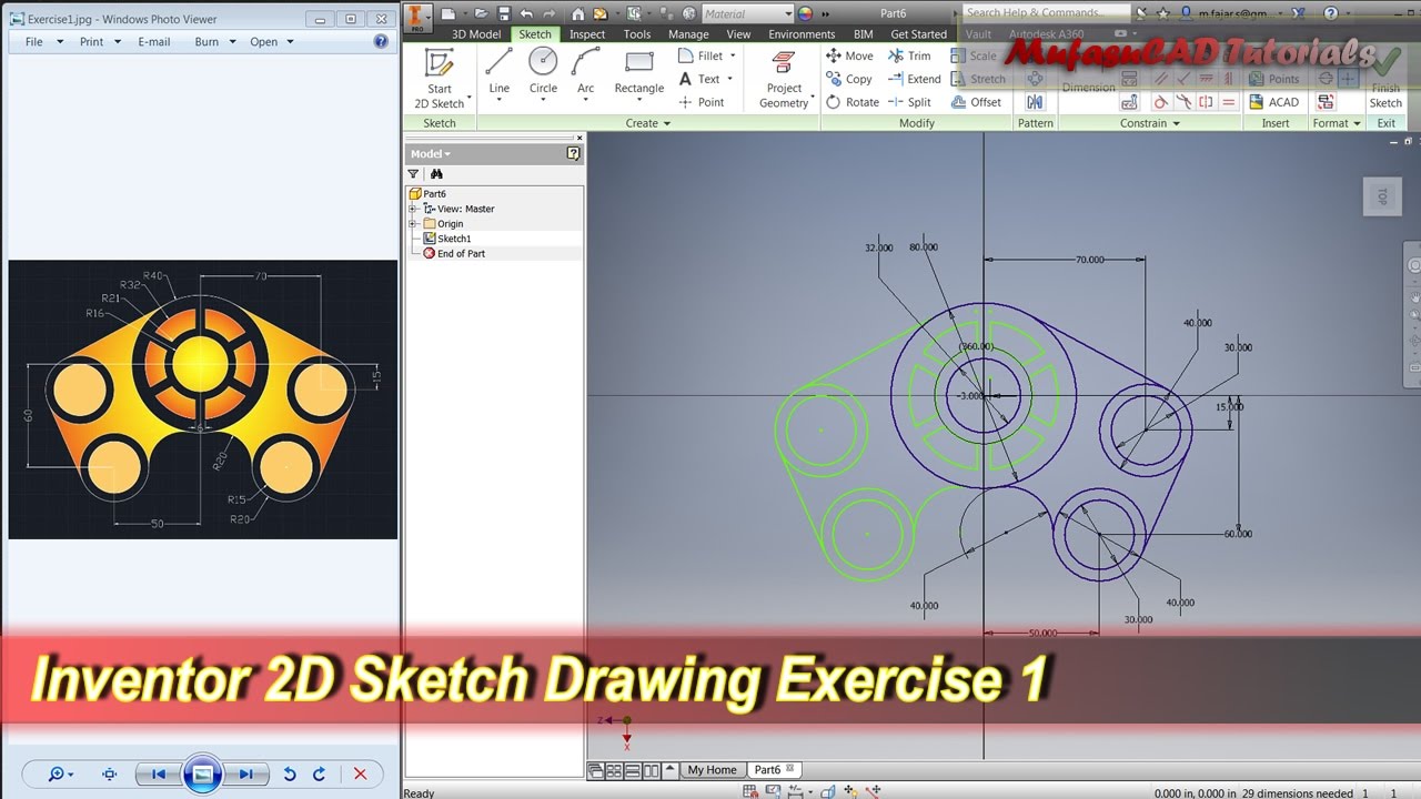 Inventor 2D Sketch Drawing Tutorial | Practice Exercise 1 - YouTube