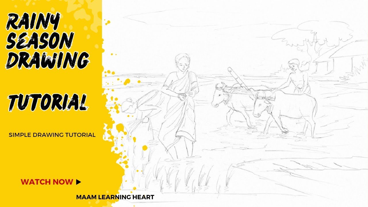 Savan Drawing Easy Raining Rainy season drawing easy || rainy season drawing scenery_ maam ...