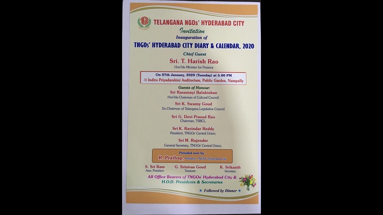Telangana NGOs' Hyderabad City l TNGOs' Hyderabad City Diary & Calendar 2020