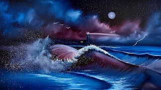 Literally EVERY STEP - Beginner Night Lighthouse Seascape Tutorial by #PaintWithJosh