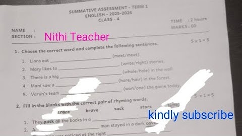 4th std English term 1 SUMMATIVE ASSESSMENT TERM 1ENGLISH-2025-2026 CLASS-4 English question paper