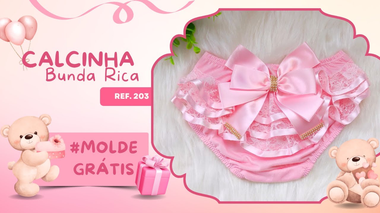 #MoldeGrátis - Calcinha Bunda Rica na Máquina Doméstica Passo a Passo - Ref. 203
