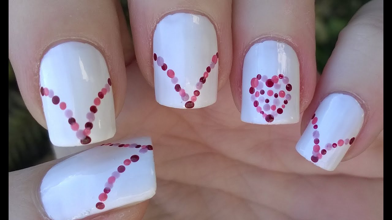 VALENTINE'S DAY NAIL ART / Cute and Easy White Dotticure HEART Nails