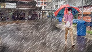 4K Walking In MONSOON Heavy Rain : Nostalgic Clementi Town Central, Singapore (A Classic HDB Town)