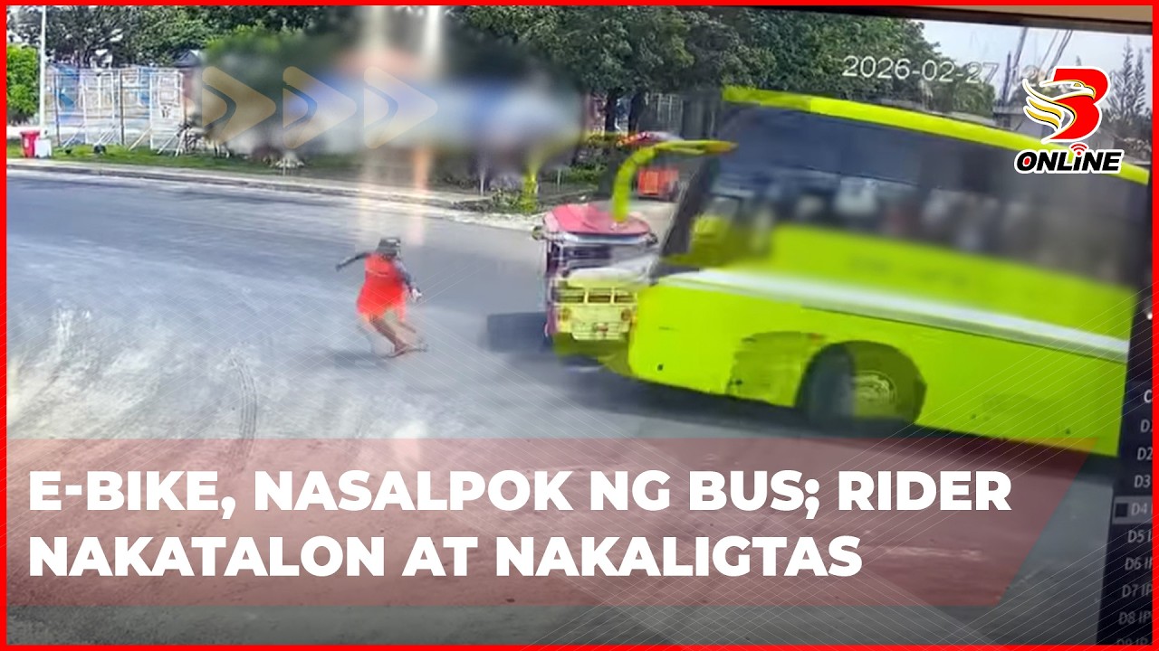 E bike, nasalpok ng bus; rider nakatalon at nakaligtas