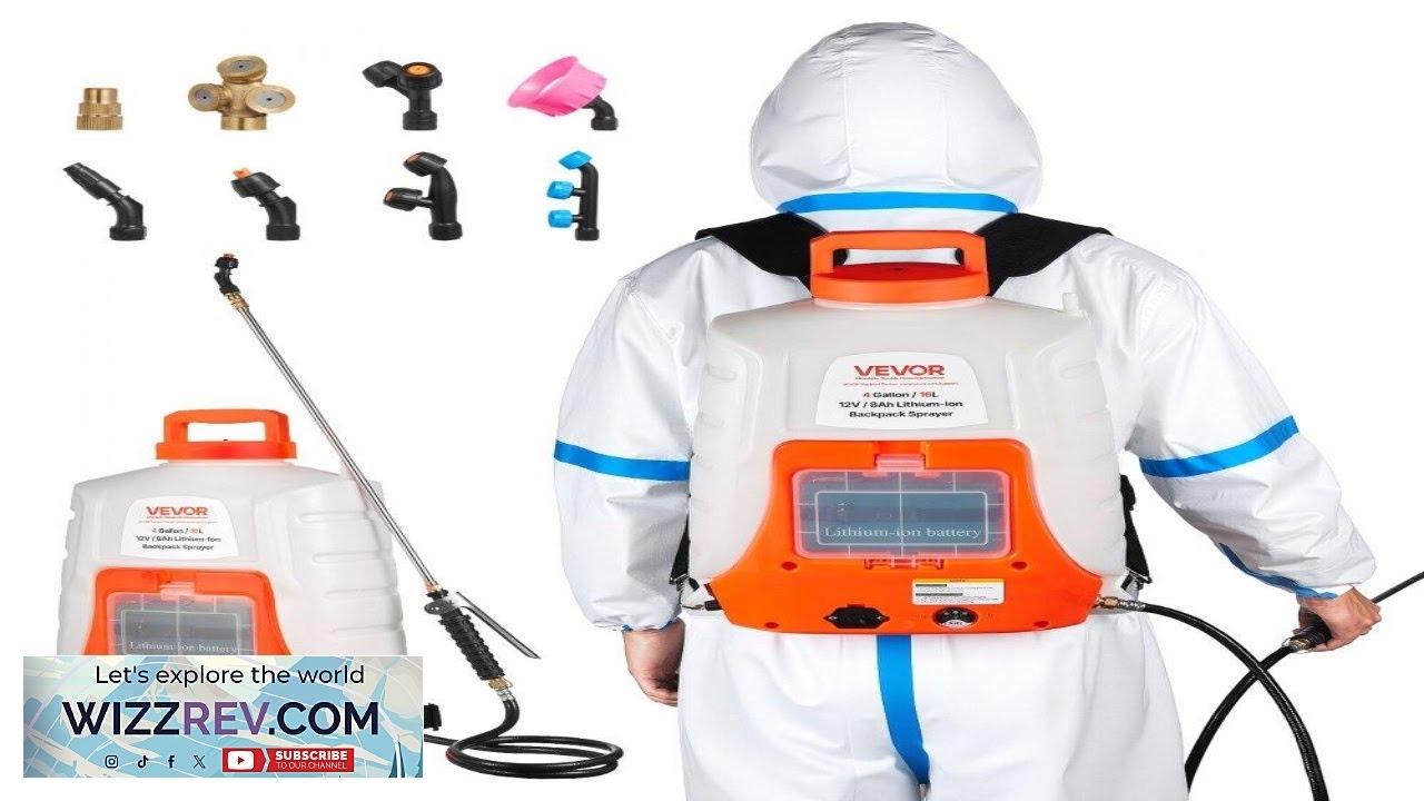 Аккумуляторный ранцевый опрыскиватель VEVOR объемом 4 галлона, электрический опрыскиватель для га...