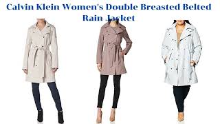 Calvin Klein Women's Double Breasted Belted Rain Jacket with Removable Hood