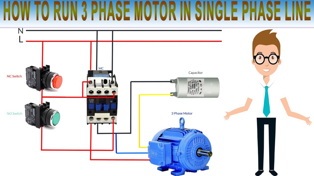 How to Run 3 Phase Motor in Single Phase Line - Wiring capac