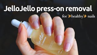 Removing Press-on nails using the JelloJello Peel-off base coat + OneKill remover 💅 | method & tips