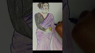 How to draw beautiful✨ women with crayons#shorts