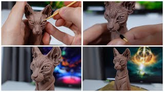 sculpting a sphynx cat/лепка кошки сфинкса из пластилина.