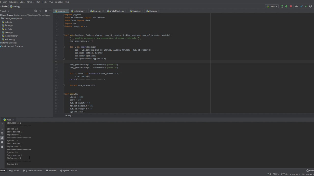 Neural Network, genetic algorithm, smart snake - YouTube