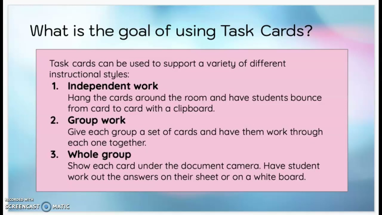Differentiation Strategy: Task Cards