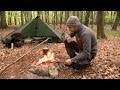 Solo Overnight Camping - Tipi Tarp Shelter, Campfire, Grill Cooking, Knife work