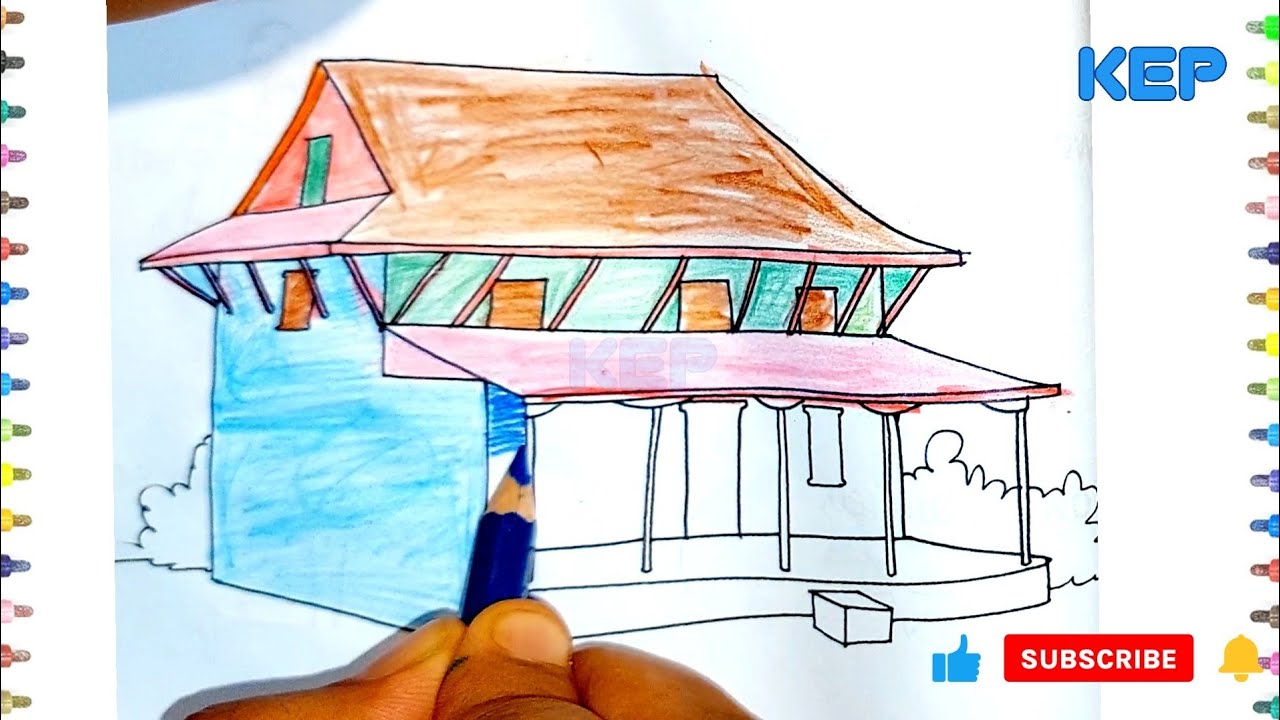 Draw house and Color || house paint || Color house with paint || Draw ...