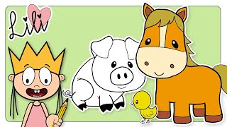 Learn FARM ANIMALS &amp; Animal SOUNDS | Surprise Drawing For Kids | Princess Lili
