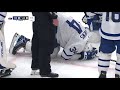 Auston matthews down after blocking a shot in the right knee