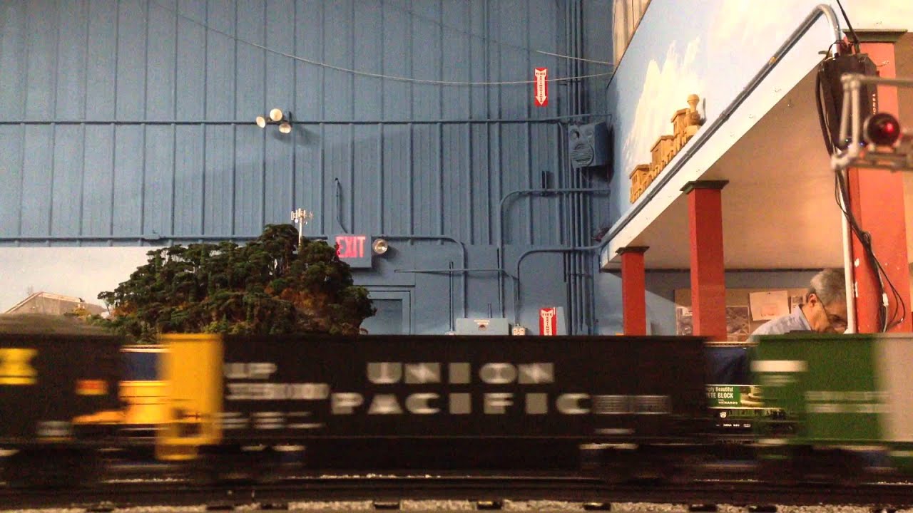 Lionel Union Pacific challenger through grade crossing at the CLRC