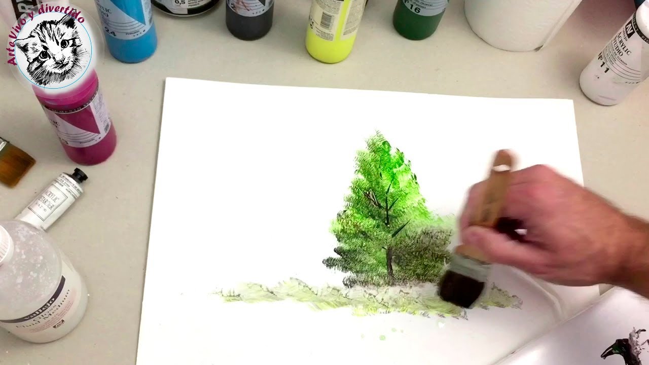 Evacuación Diverso Avanzado How to Paint with Acrylics Step by Step 1 Materials and Paint an Easy Tree  - YouTube