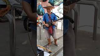Traditional Pin or Phin guitar played by Cute Thai Girl in Bangkok Thailand with her Father