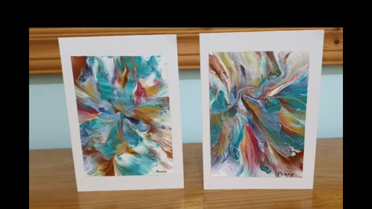 15 Making greetings cards from left over acrylic pour paint 