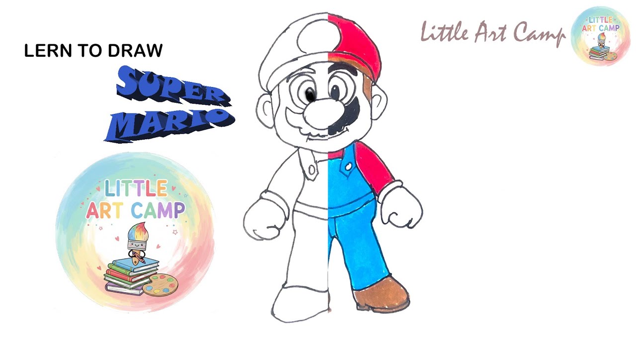 How to Draw Super Mario 🍄 | Easy Mario Drawing for Kids | Little Art Camp | 4K UHD