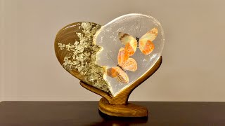 Epoxy Resin and Wood Heart Night Lamp