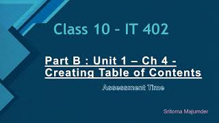 CBSE Grade 10 IT 402 Part B Unit 1 Ch 4 Creating Table of Contents Sumita Arora Solution
