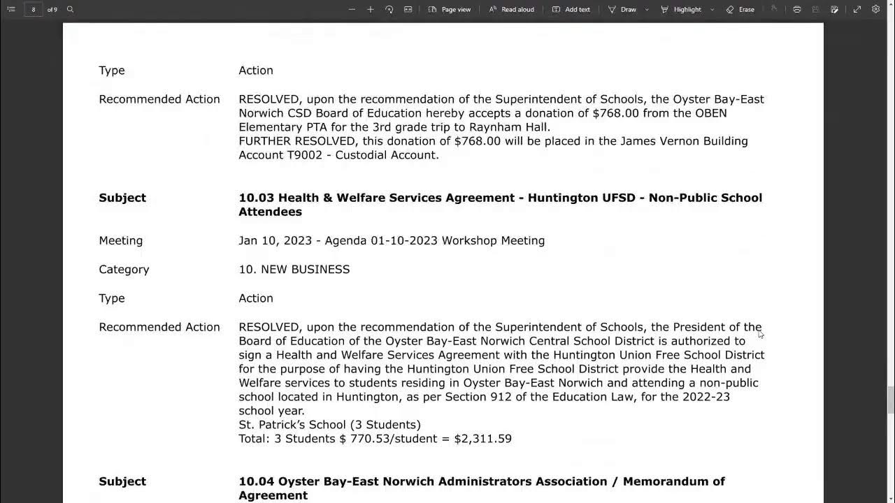 Oyster Bay East Norwich Board of Education Live Stream 1/10/2023 YouTube