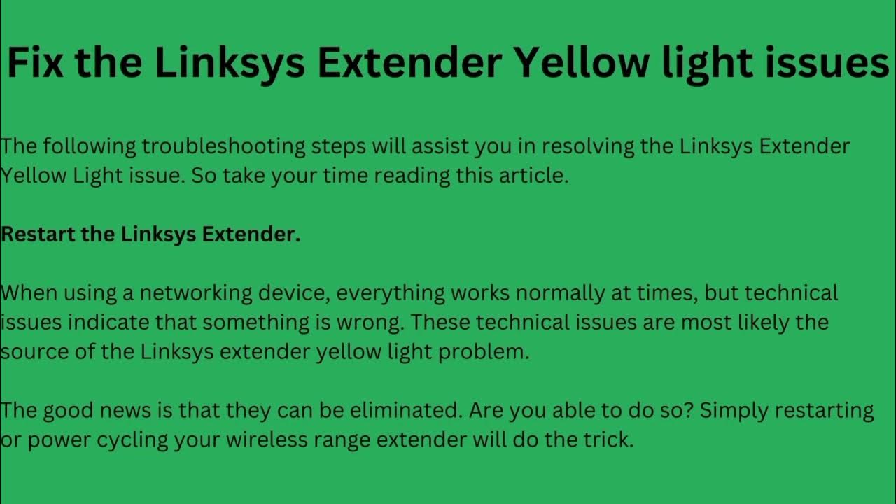 How to fix Linksys Extender Yellow Light Problem? YouTube