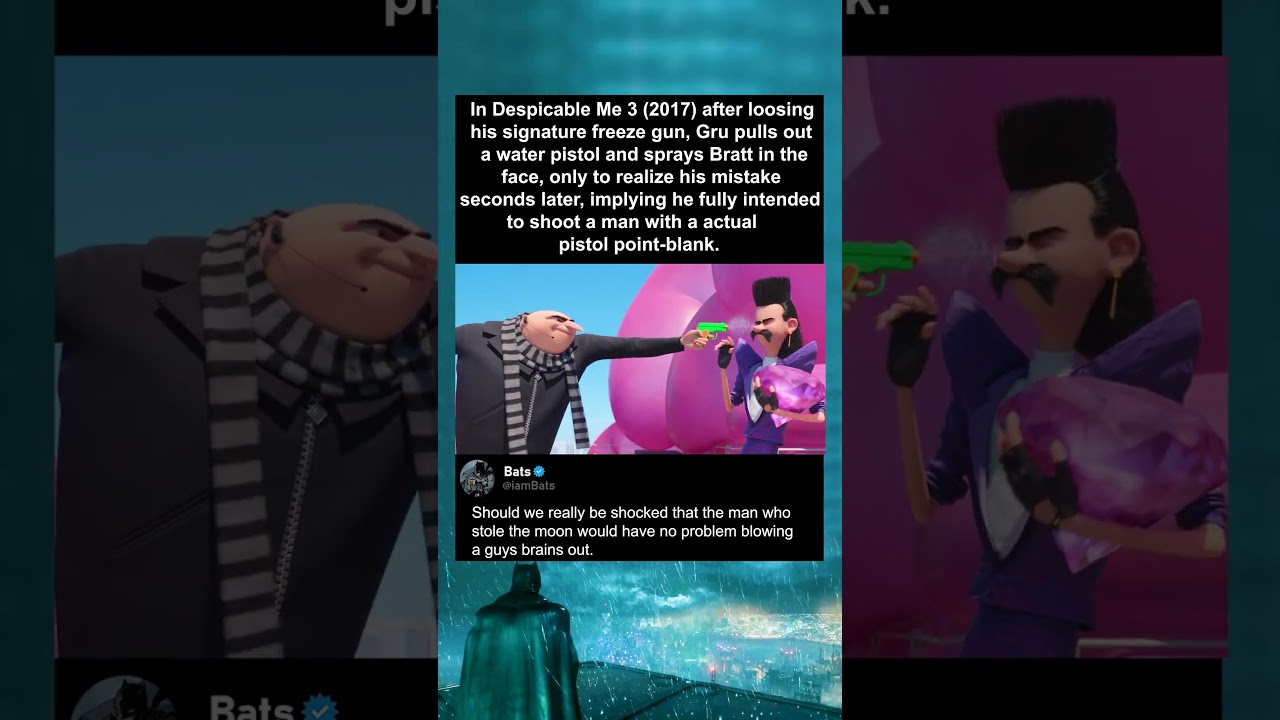 In Despicable Me 3 (2017) after loosing his signature freeze gun, Gru pulls out a water pistol