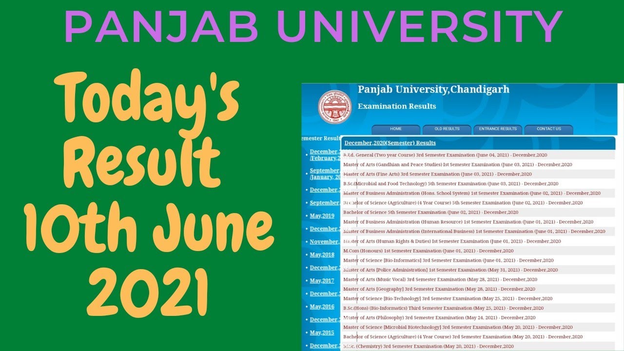 Pu online exams Result odd Semester  