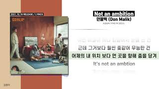 던말릭 (Don Malik) - Not an ambitionㅣ가사ㅣLyrics
