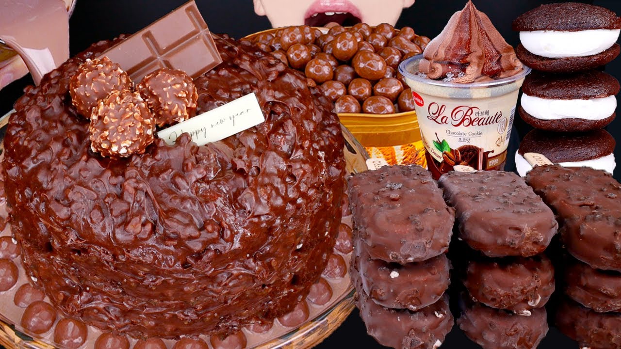 ASMR FERRERO ROCHER CHOCOLATE CAKE MALTESERS ICE CREAM NUTELLA DESSERT MUKBANG 먹방 咀嚼音 EATING SOUNDS
