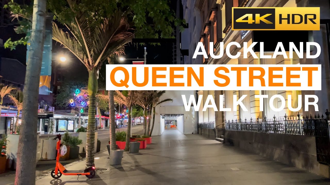 Queen Street by Night Walk Tour - Auckland, New Zealand [4K HDR]