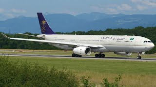 4K | Saudia Airbus A330-300 takeoff at Geneva/GVA/LSGG