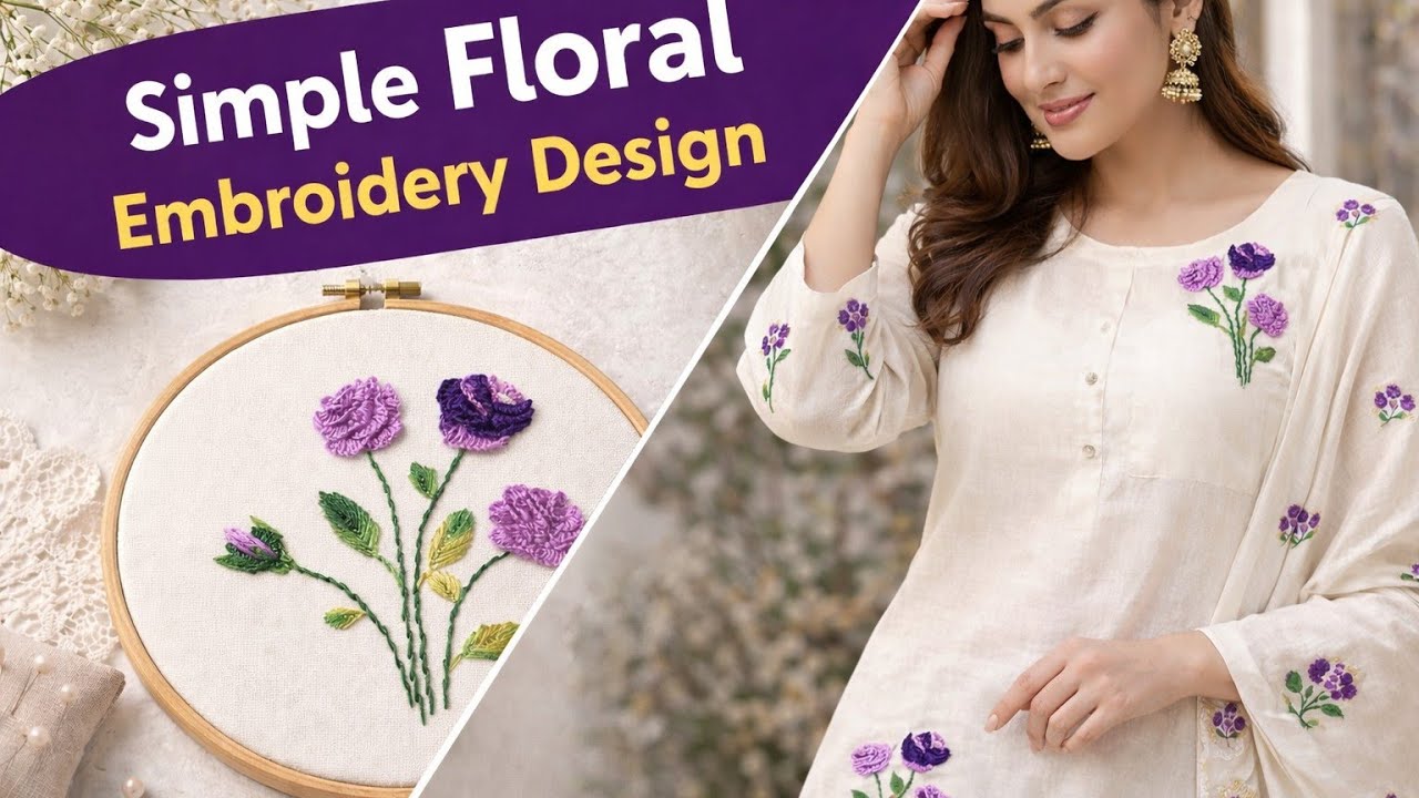 Hand Embroidery Flower Design | Perfect for Kurti Sleeves & Dupatta