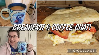 Let's make breakfast! Egg sandwich with naan bread! Trying something new & coffee chat outside!