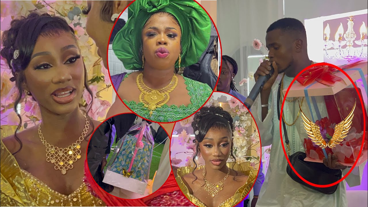 Réception Mariage Bébé binta, les térangas de Mame Ndiaye Savon, parure en or, 2 bouquets + 100mille