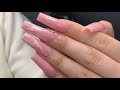 Long Pink Marble Accent Acrylic Nail