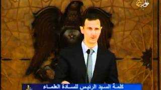 بشار الاسد يتحدث عن قصف المئذنة ومن قال لا إله الا بشار
