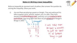 Notes 6-5 Writing Linear Inequalities and Review