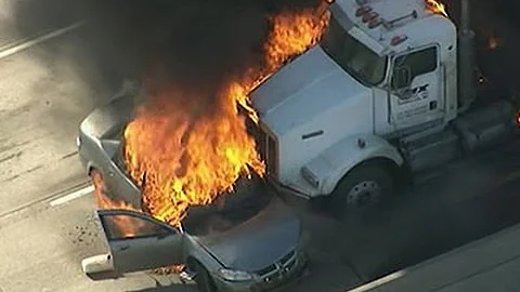 Raw: Tanker Engulfed in Fire on Detroit Highway