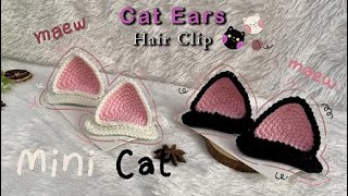 Crochet hair accessories : Crochet Cat Ears Hair Clip Tutorial | Crochet Hair Clips 😺😺