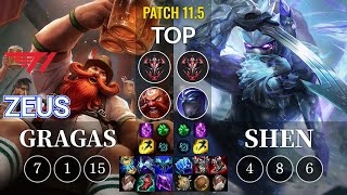 T1 Zeus Gragas vs Shen Top - KR Patch 11.5